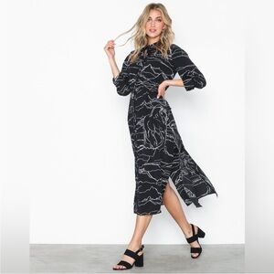 Topshop Black and White Mock Neck Bishop Sleeve Dress with Subtle Horse Print